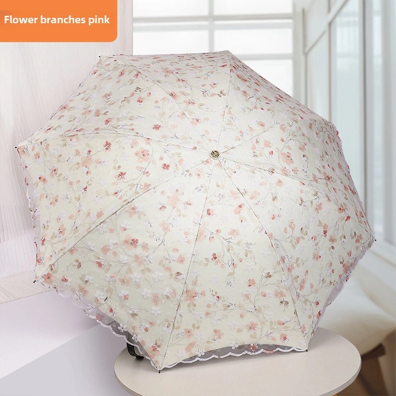 Goddess Princess Double Layer Lace Foldable Umbrella for Women | Sun & Rain Protection | Black Sunshade Umbrellas | Women's Accessories