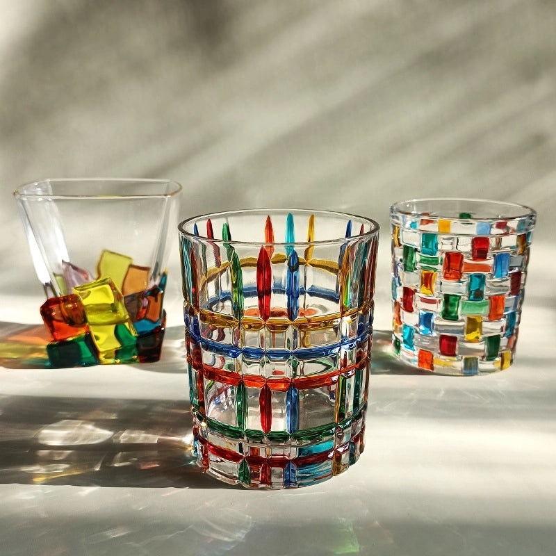 Italian Designer Hand-Painted Line Woven Crystal Whisky and Wine Glasses|Home & Kitchen Glassware