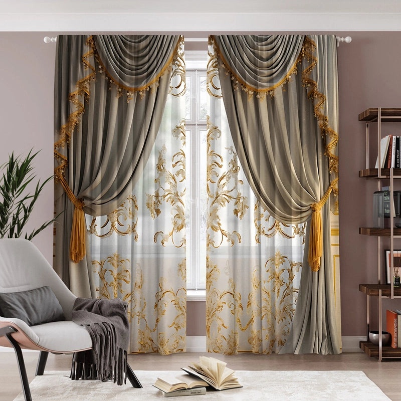 2PCS Floral Pattern 3D Digital Print Curtains | Home Decor Curtains