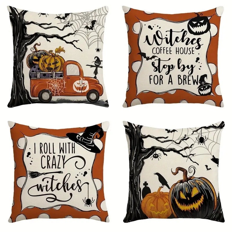 Halloween Minimalist Pumpkin Ghost Linen Pillow Covers for Couch Sofa Decor | Home Decor Pillows