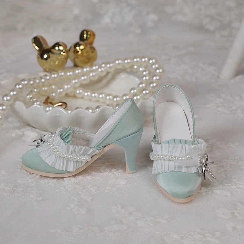 Multicolor High Heel Pearl Shoes for BJD Baby Doll SD Figures Metal Bow Pointed Fashion Baby Shoes|Doll Accessories