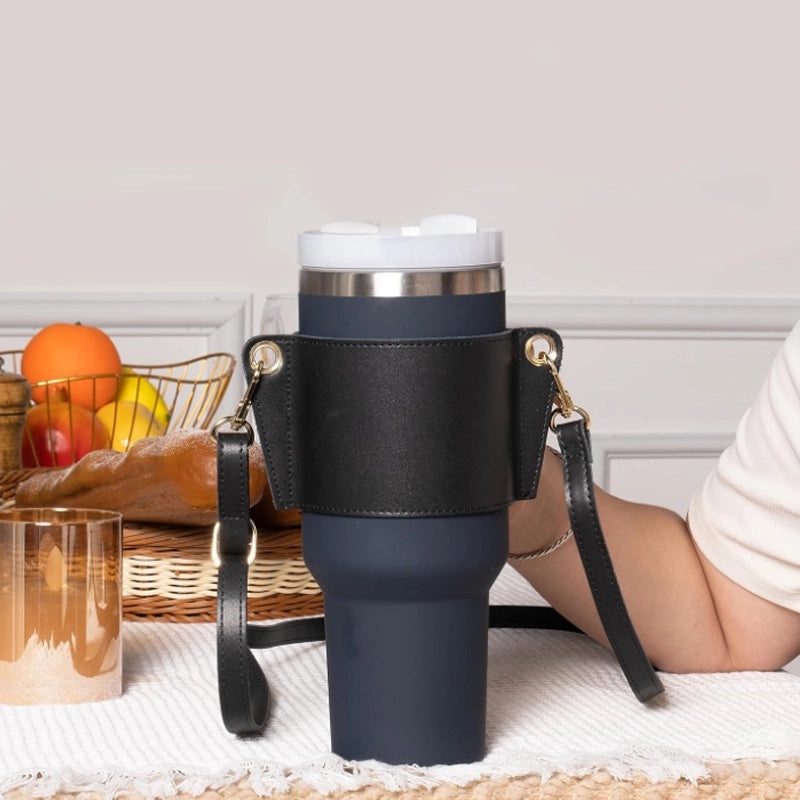 Casual Solid Color PU Leather Coffee Cup Sleeve Single Piece|Drinkware Accessories