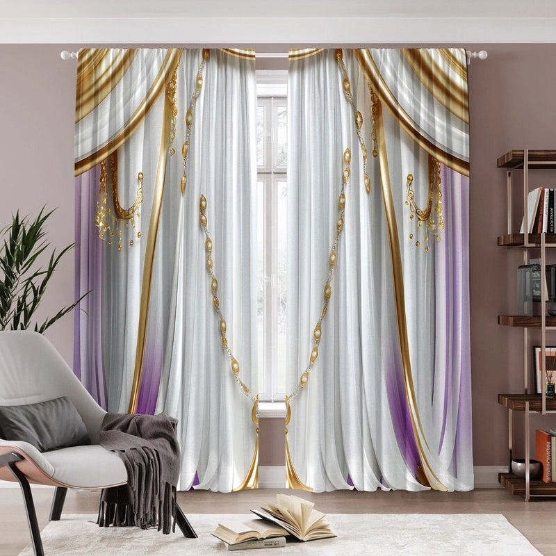 2PCS Floral Pattern 3D Digital Print Curtains | Home Decor Curtains