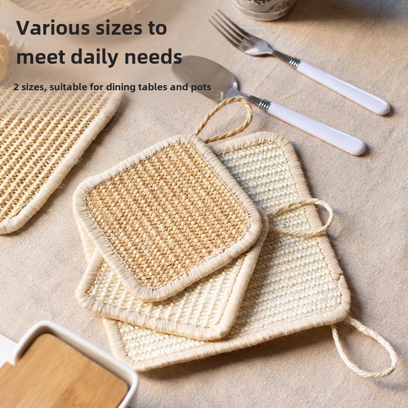 Japanese-style Natural Sisal Heat-resistant Pot Mat Thickened Anti-scalding Coaster for Kitchen Table | Kitchen Accessories