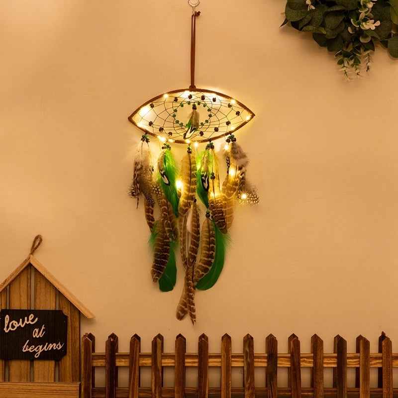 Star Moon Feather Leather Rope Wind Chime Wall Hanging Decorative Art|Home Decor Wall Art