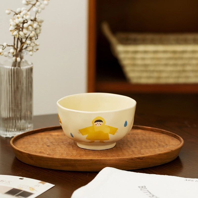 Vintage Ceramic Cartoon Dinner Plate Cute Girls Small Rice Bowl and Mug with Lid|Kitchen & Dining