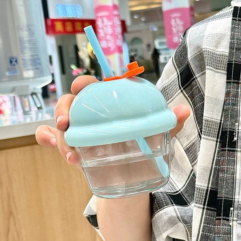Straw Glass Kids Water Cup Mini Portable Cute Milk Cup for Breakfast Handheld Gift|Kids Drinkware