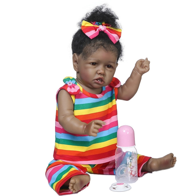 22inch Realistic Reborn Baby Doll Saskia with Black Curly Hair|Reborn Dolls & Collectibles