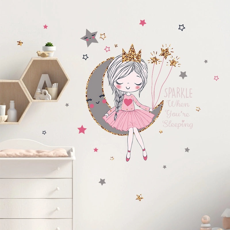 Chic Little Princess Moon Girl Decorative Wall Decals for Kids Room|Home Decor Wall Stickers