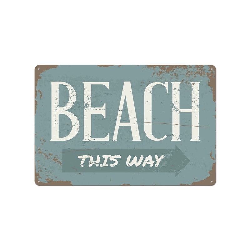 Beach Vintage Tin Sign Coffee Shop Wall Art Home Decor Frameless Hanging Painting|Home Decor
