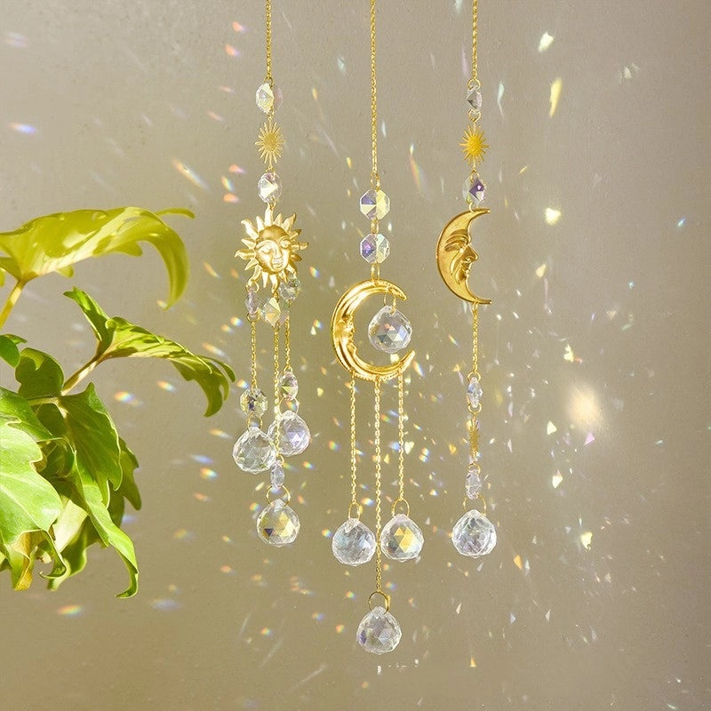 Radiant Sun and Moon Crystal Pendant Wall Hanging|Home Decor