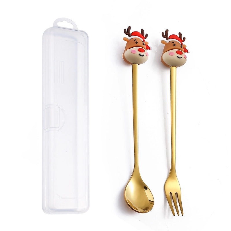 Festive Animal Santa Claus Stainless Steel Cutlery Set 2 Pieces|Kitchen & Dining Tableware