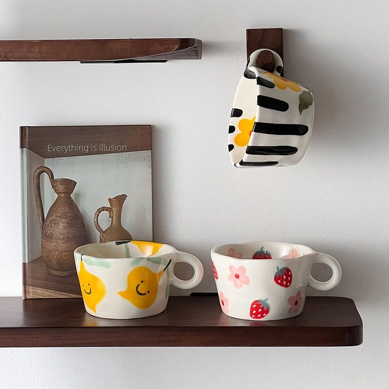 Handcrafted Ceramic Mug with Hand-painted Design Large Capacity Student Breakfast Cup | Drinkware & Mugs