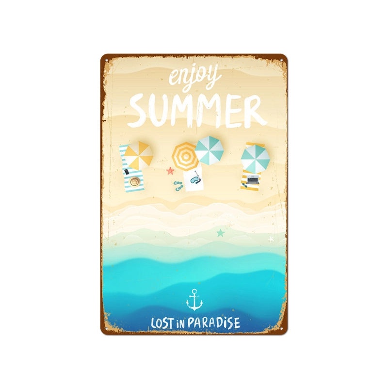 Beach Vintage Tin Sign Coffee Shop Wall Art Home Decor Frameless Hanging Painting|Home Decor