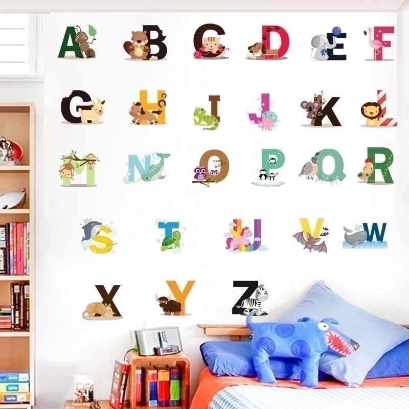 26 English Alphabet Wall Stickers with Cartoon Animals for Kids Room Decor|Children's Room Wall Decals