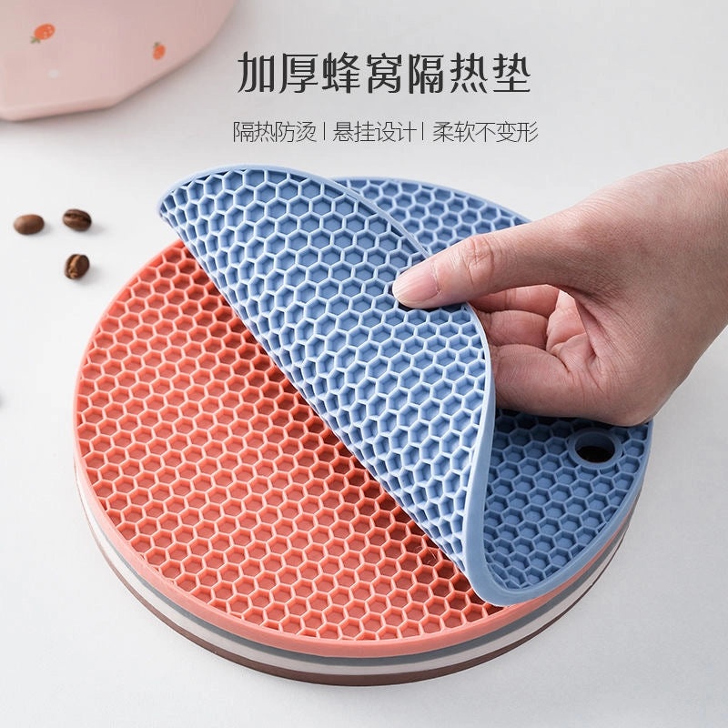 Round Thick Honeycomb Silicone Non-Slip Heat Resistant Dining Table Cushion Potholder Easy to Clean|Kitchen Accessories