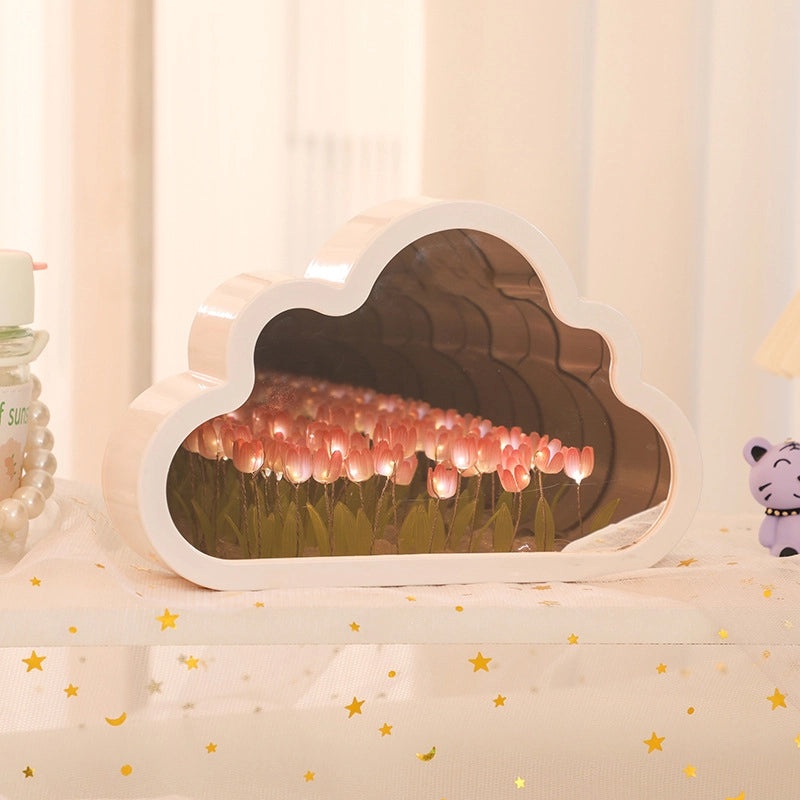 Handmade Tulip Nightlight DIY Cloud Mirror Flower Sea Light Desktop Decoration Birthday Gift|Home Decor