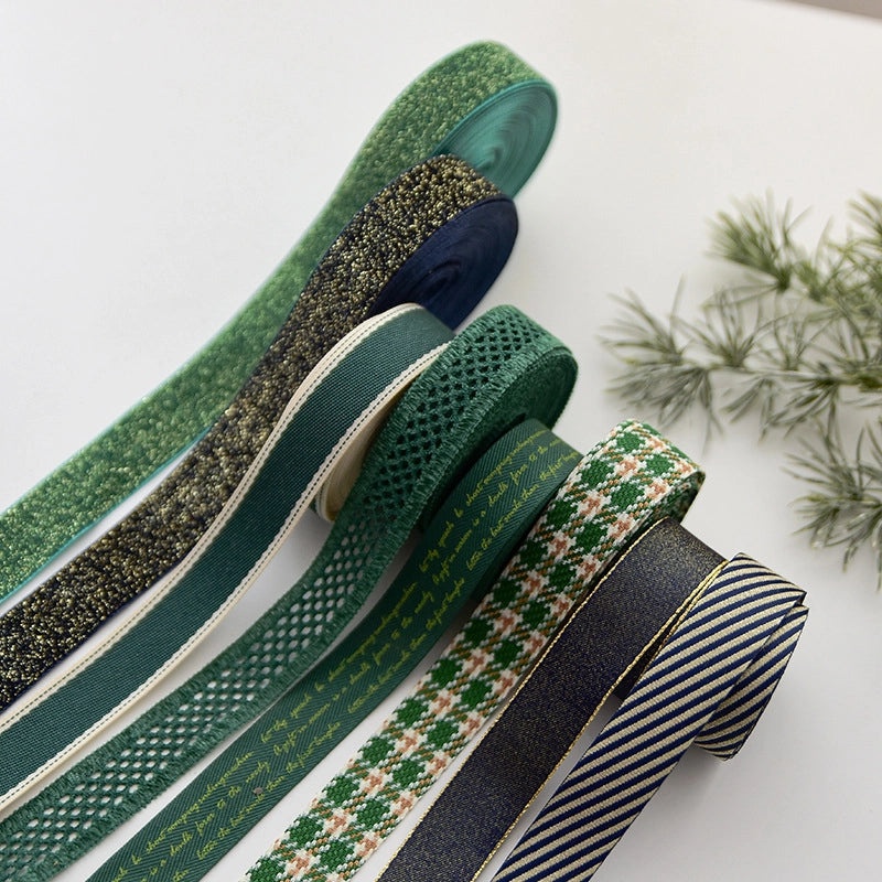 Christmas Green Plaid Linen Glitter Velvet Mesh Ribbon Bow for Christmas Tree Decoration|Christmas Decorative Ribbons