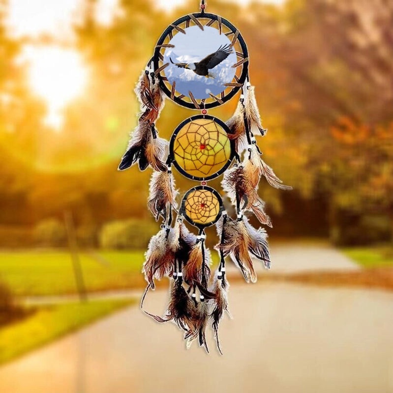 Wolf Head Dreamcatcher Oil Painting Wall Hanging with Natural Feathers | Home Decor & Wall Art