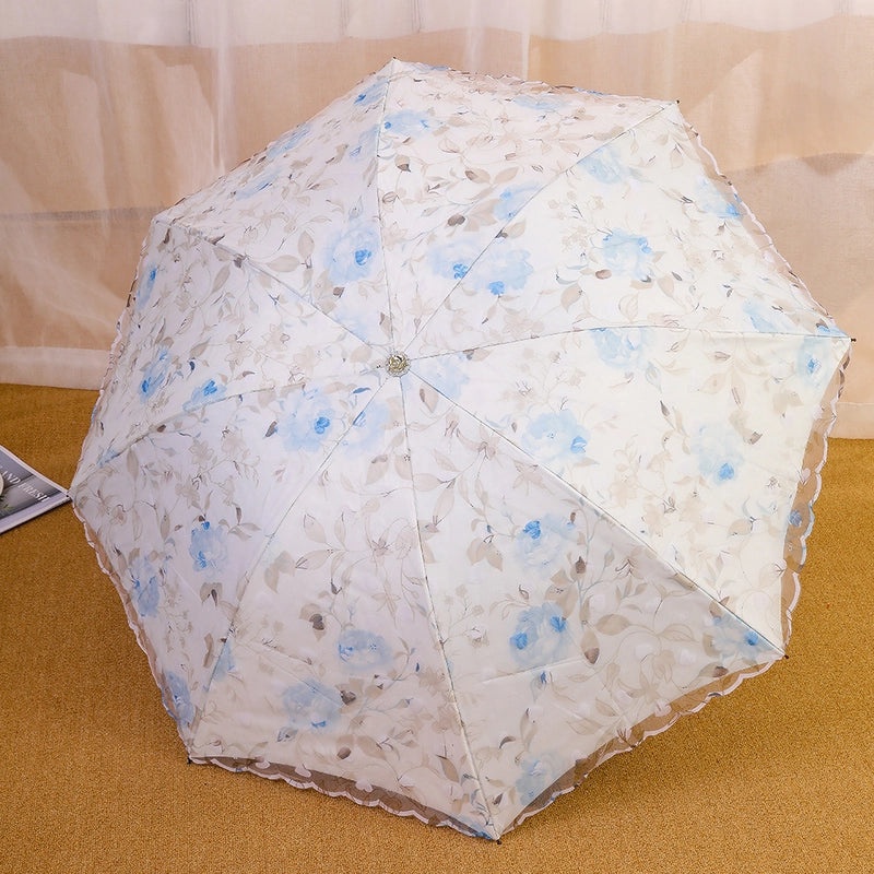 Goddess Princess Double Layer Lace Foldable Umbrella for Women | Sun & Rain Protection | Black Sunshade Umbrellas | Women's Accessories