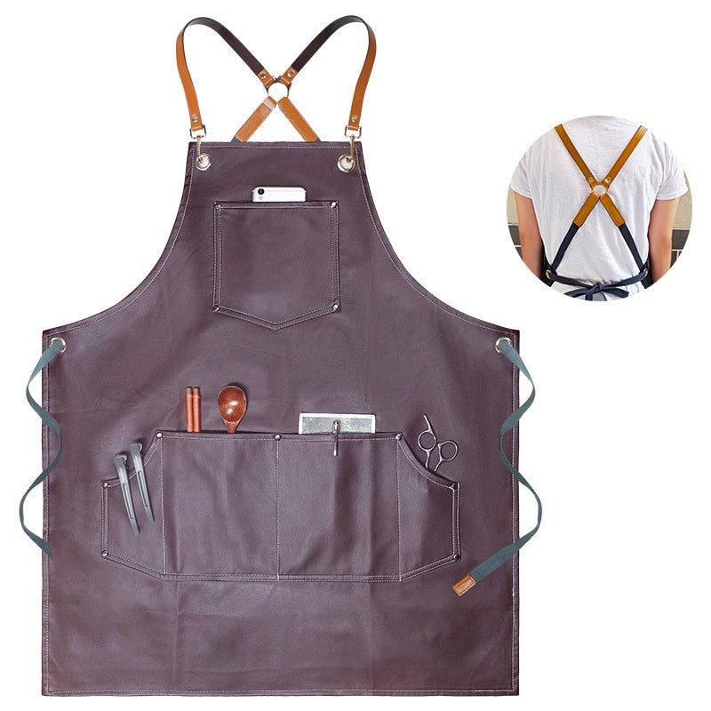 Waterproof PU Leather Apron Soft Oil-Resistant Hair Dyeing Cooking Workwear Household Use|Kitchen & Work Aprons