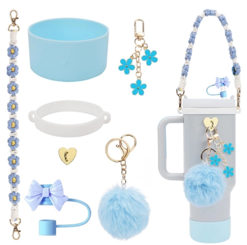 Adorable Geometric Plush Silica Gel Straw Charm Cup Pendant Set | Drink Accessories
