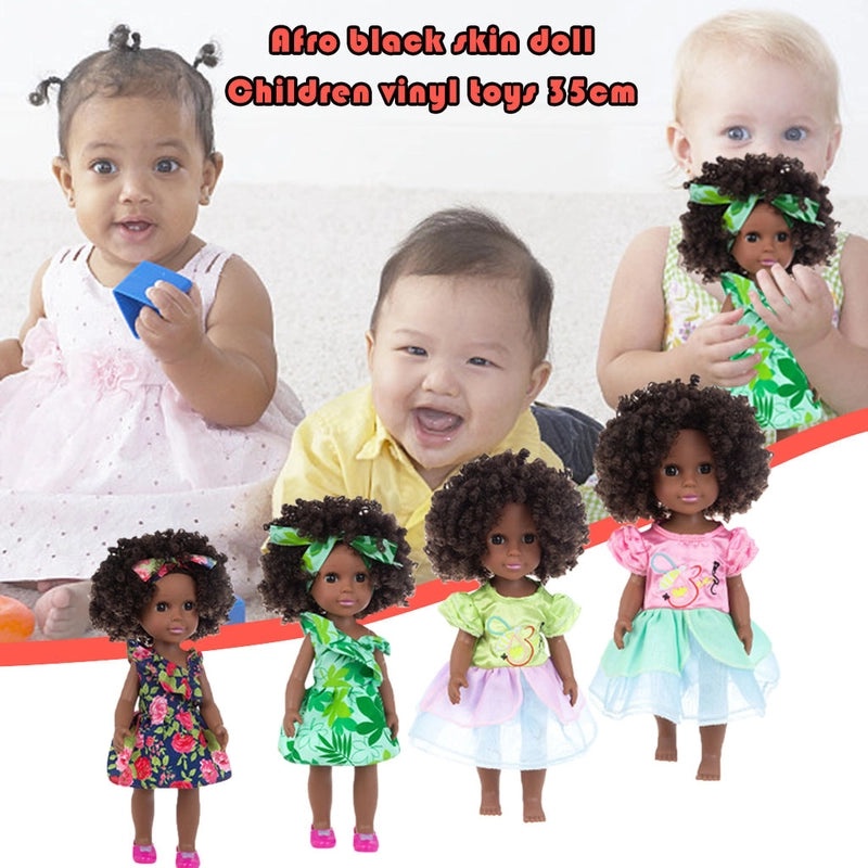 African Black Baby Doll 35cm Vinyl Toy with Explosive Head Dressing|Toys & Baby Dolls