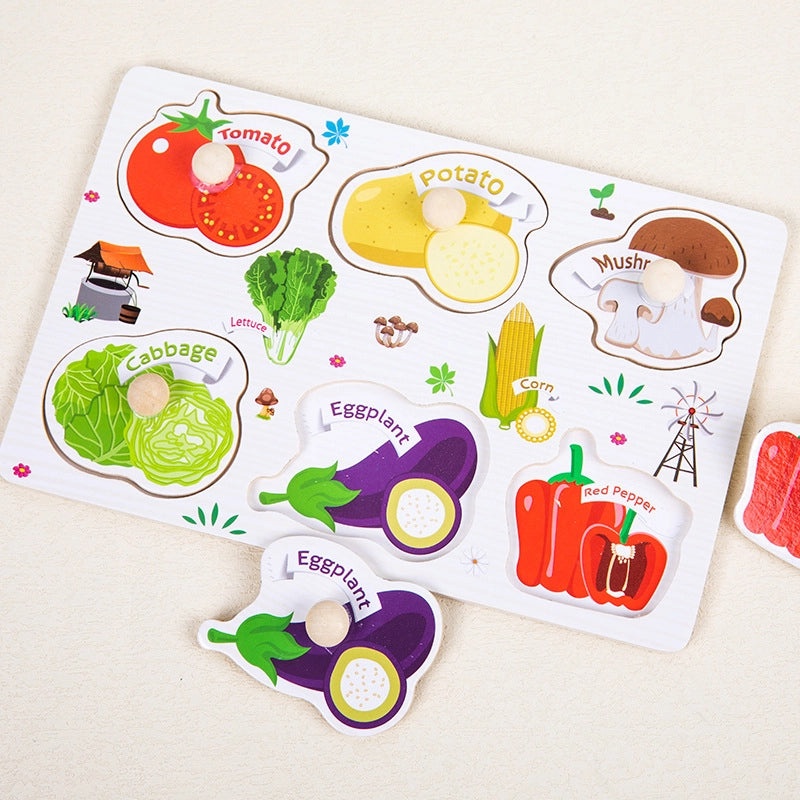 Wooden Baby Animal Digital Hand Grip Board 3D Puzzle Toy Educational Wooden Kids Puzzle | Children's Educational Toys