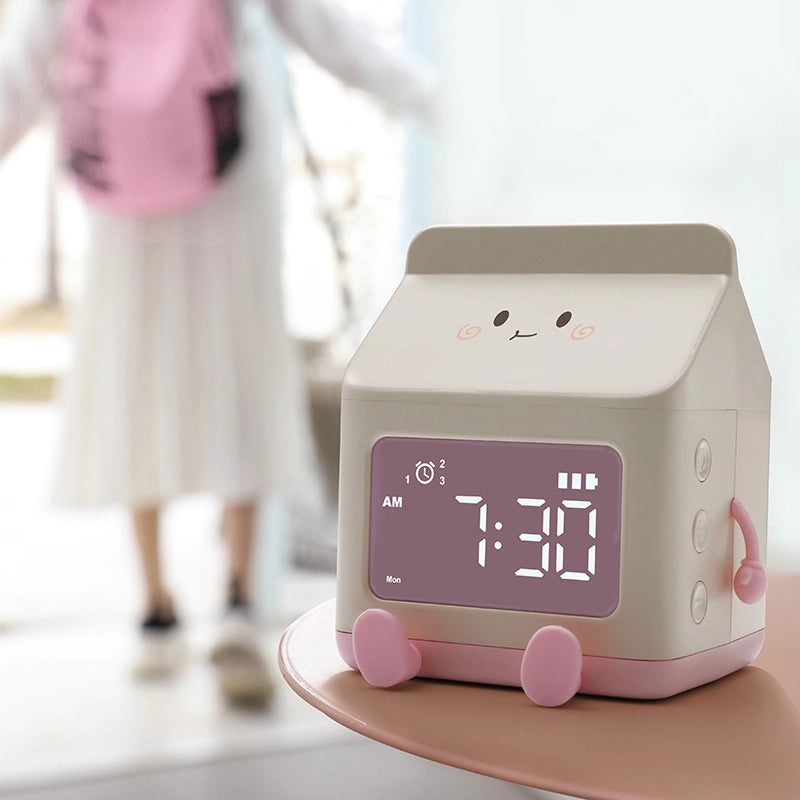 Cute Milk Carton Mini Electronic Alarm Clock for Kids|Children's Bedroom Clocks