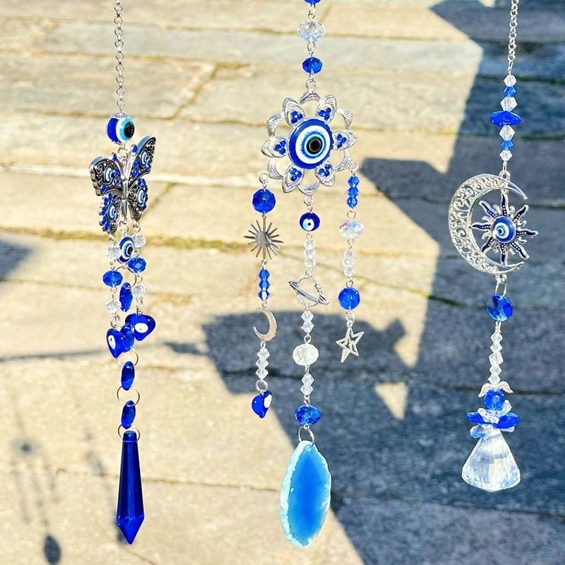 Shiny Moon & Butterfly Crystal Glass Suncatcher Wind Chime - Minimalist Wall Art Decor|Home Decor