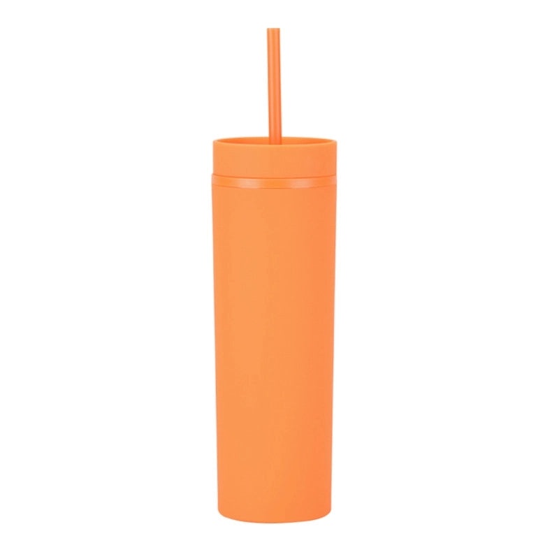 16oz Frosted Double-layer Plastic Tumbler with Straight Straw | Drinkware & Cups