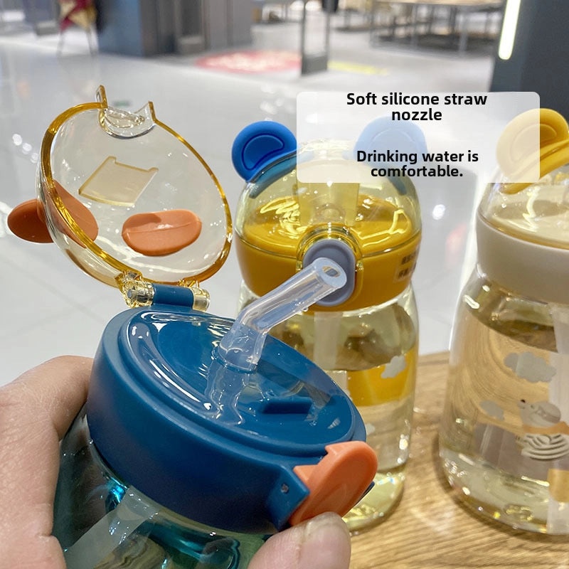 Cartoon Bunny Straw Cup with Rope for Kids Toddlers Students Drop-resistant Plastic Drinking Bottle|Kids Drinkware