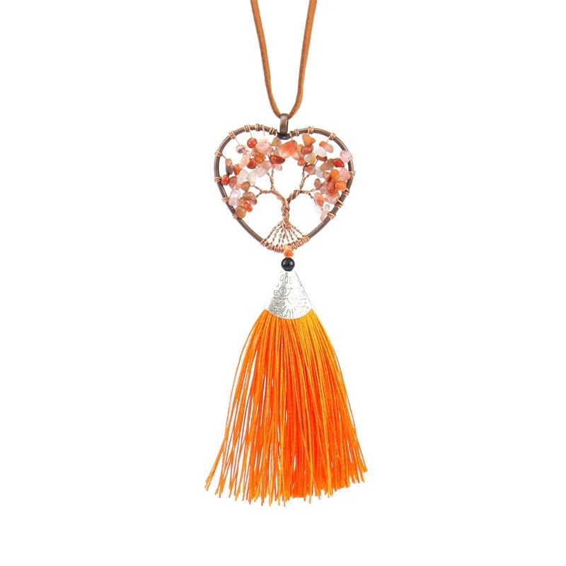 Ethnic Tree of Life Heart Agate Pendant Necklace | Jewelry & Accessories