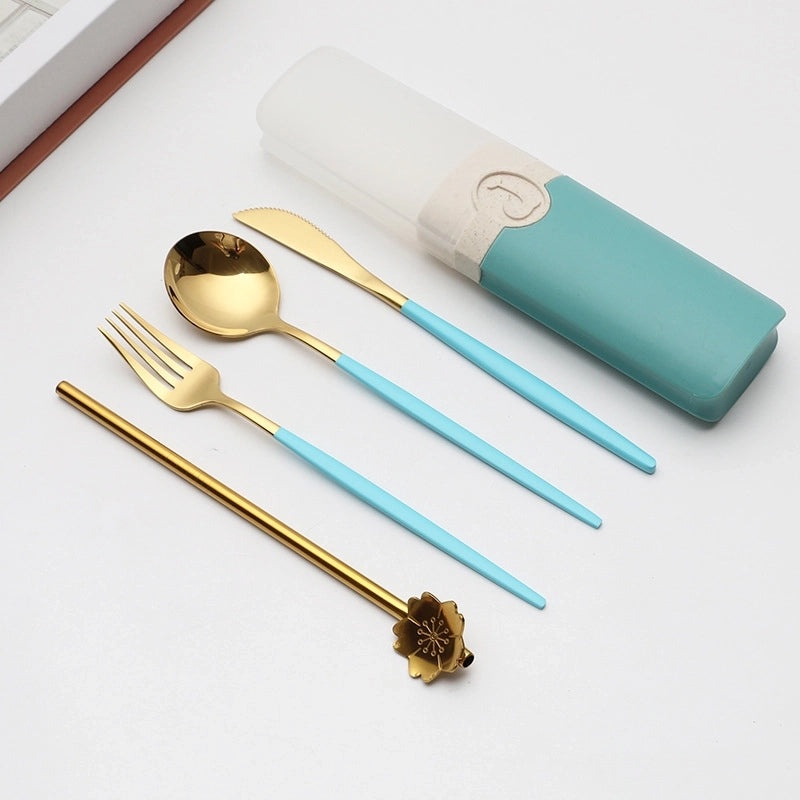 Retro Style Color Block Stainless Steel Fruit Spoon Knife Fork Set|Kitchen & Dining Cutlery Sets