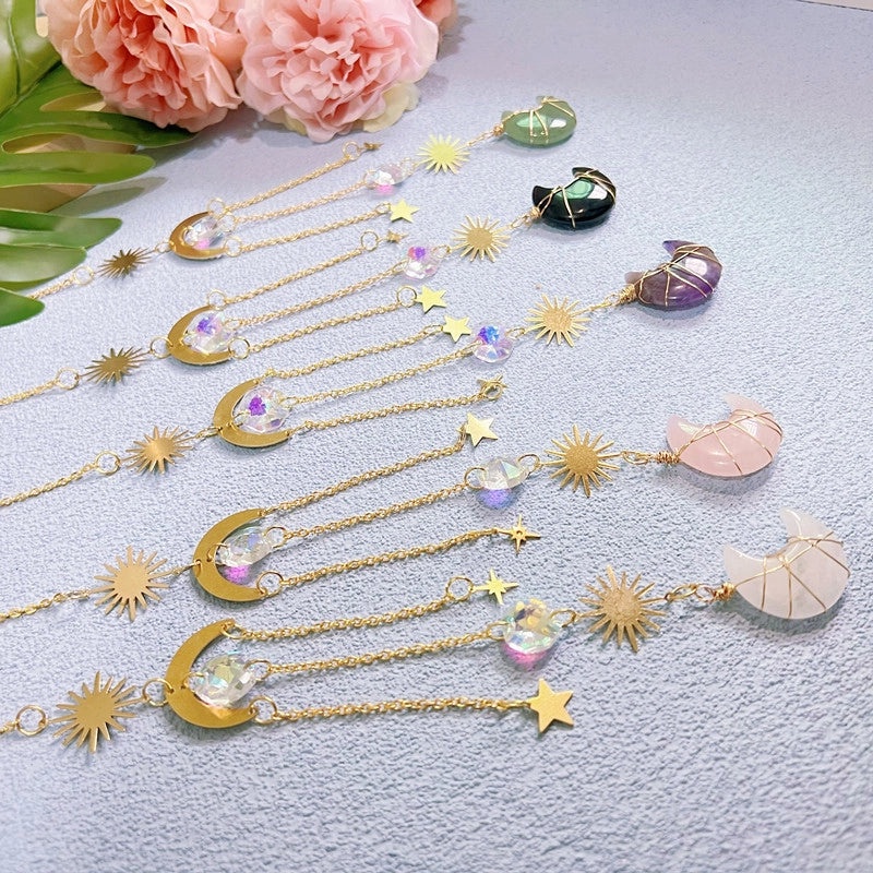 Minimalist Sun and Moon K9 Crystal Brass Suncatcher Wind Chime Decorative Wall Art|Home Decor