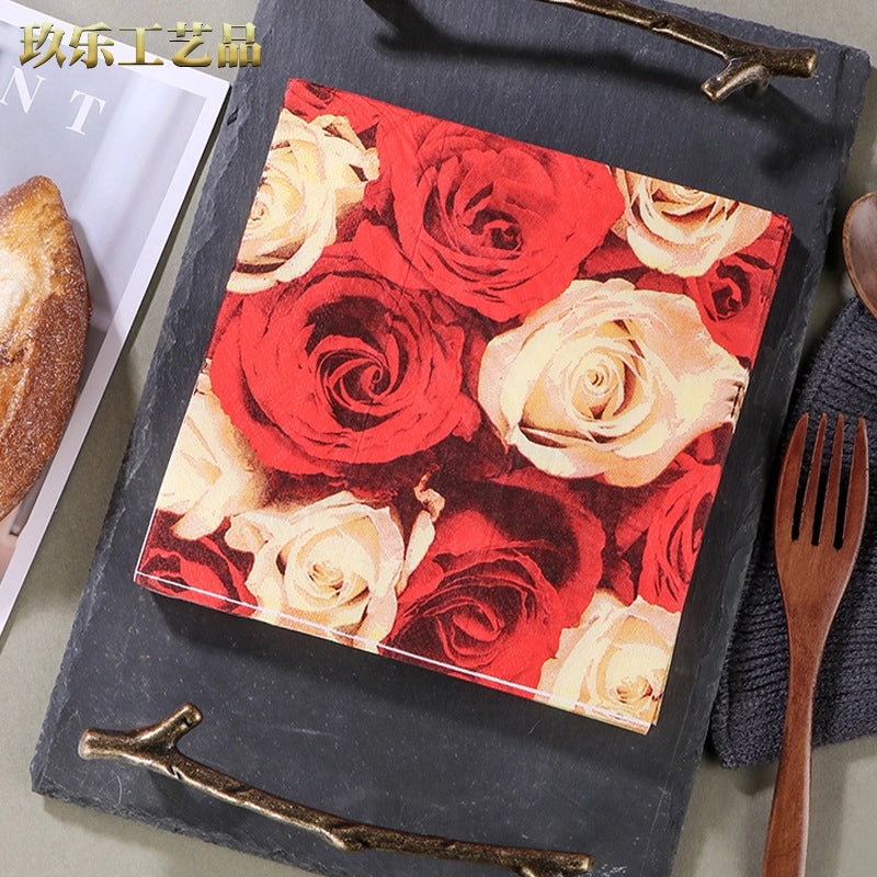 Romantic Rose Pattern Virgin Wood Pulp Kitchen Dining Napkins