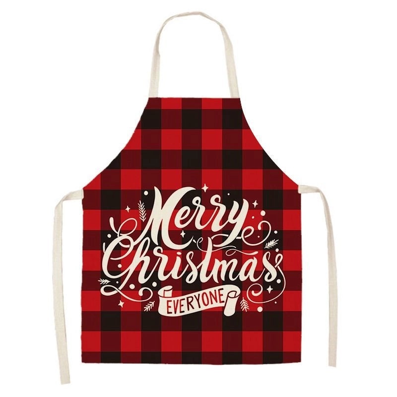 Christmas Santa Claus Stripe Snowflake Linen Apron Holiday Kitchen Accessory|Kitchen & Dining