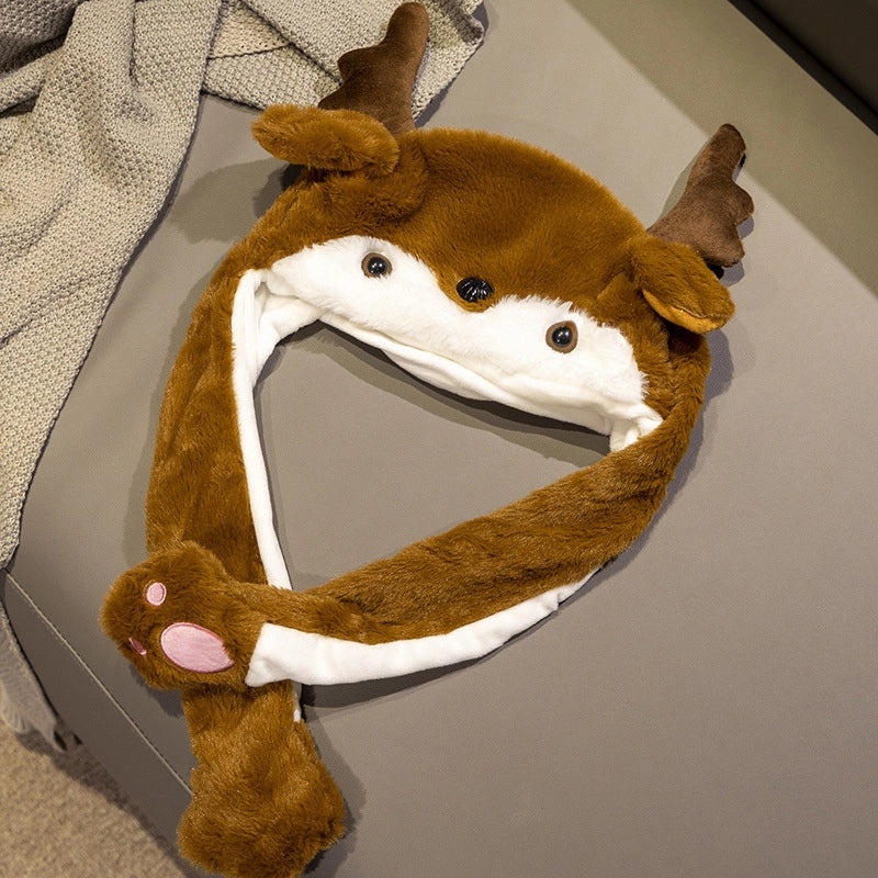 Santa Claus Elk Airbag Christmas Hat with Pinch Ears and Moving Glow White Beard|Christmas Accessories