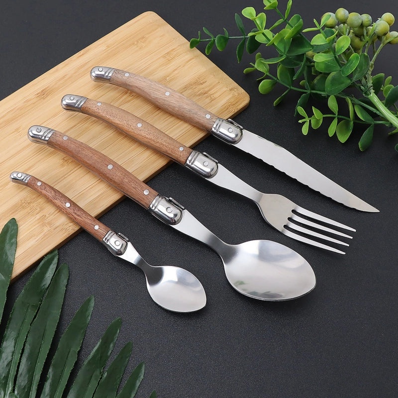 Pear Wooden Handle Stainless Steel Western Tableware Set|Kitchen & Dining