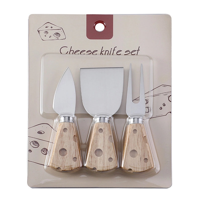 Rubber Handle Wooden Cheese Knife Set with Cardboard Packaging | Kitchen & Dining Cutlery Sets