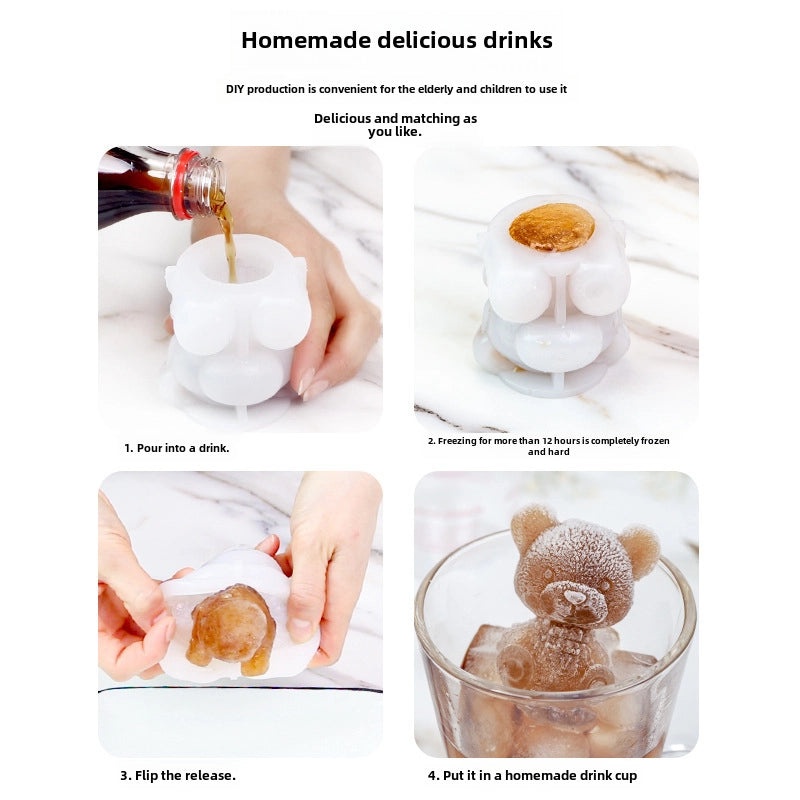 Bear-shaped Food Grade Silicone Ice Cube Mold Easy Demoulding Hot-selling Net Red Style|Kitchen & Dining