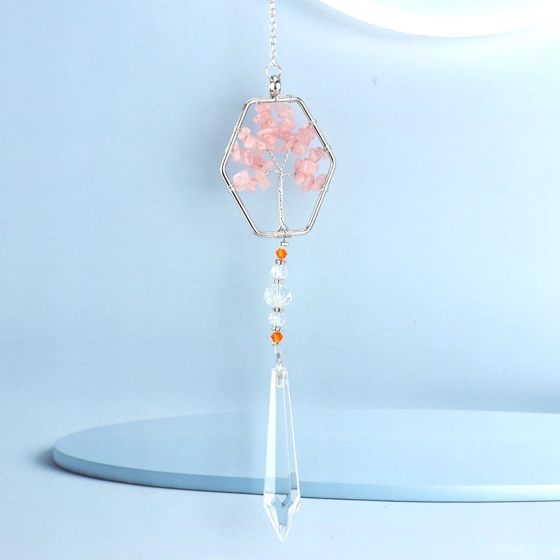 Geometric Alloy Pendant with Natural Stone Crystal | Jewelry & Accessories
