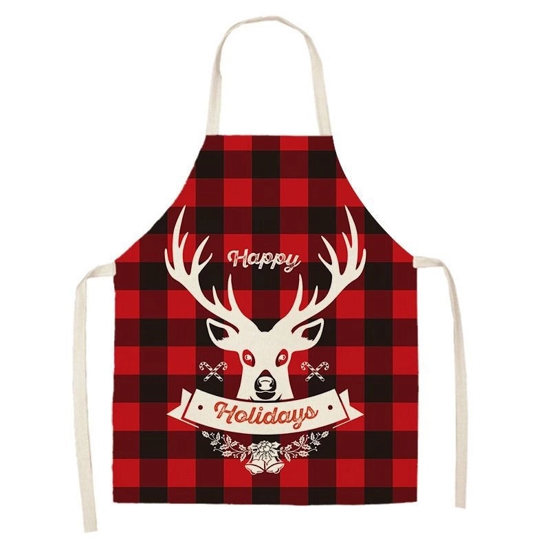 Christmas Santa Claus Stripe Snowflake Linen Apron Holiday Kitchen Accessory|Kitchen & Dining