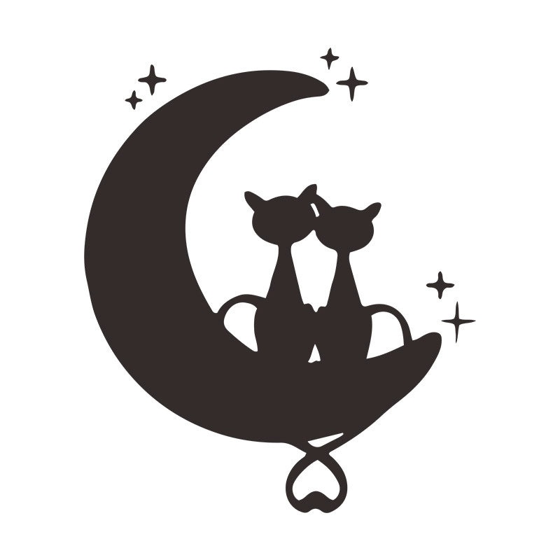 Minimalist Moon and Cat Wall Decals for Bedroom and Porch | Home Decor Wall Stickers