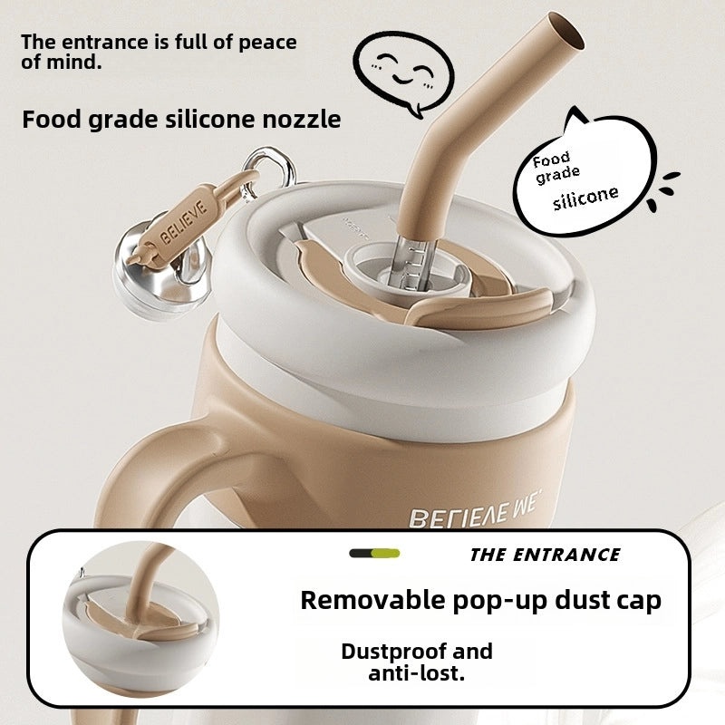 Large Capacity Stainless Steel Straw Water Bottle for Girls with Handle | Drinkware & Water Bottles