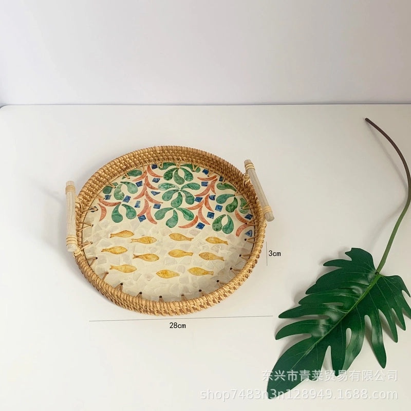 Handwoven Floral Rattan Shell Storage Basket for Casual Home Décor|Home Storage & Organization