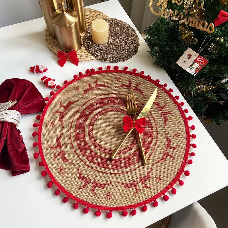 Elegant Christmas Floral Cotton Linen Placemat Single Piece|Home Decor & Tableware