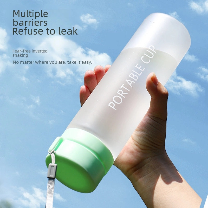 Large-capacity Outdoor Sports Water Bottle with Frosted Plastic Portable Rope Customizable Tea Drain Cup|运动水壶