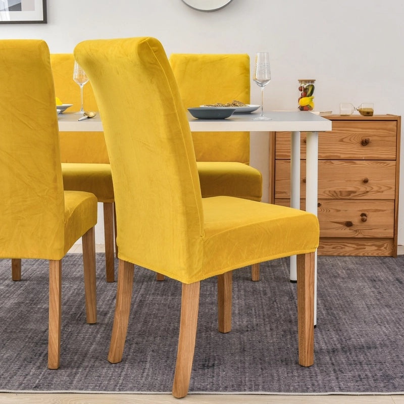 Gold Velvet Plush Chair Cover Elastic Slipcover for Dining Computer Seat Home Hotel Use|Home Decor Chair Covers