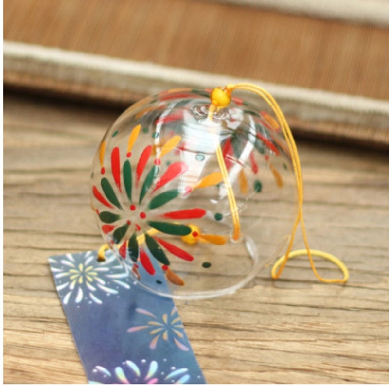 Handmade Painted Glass Pendant with Creative Pattern Wind Chimes Japanese Craft Style | Home Decor & Crafts